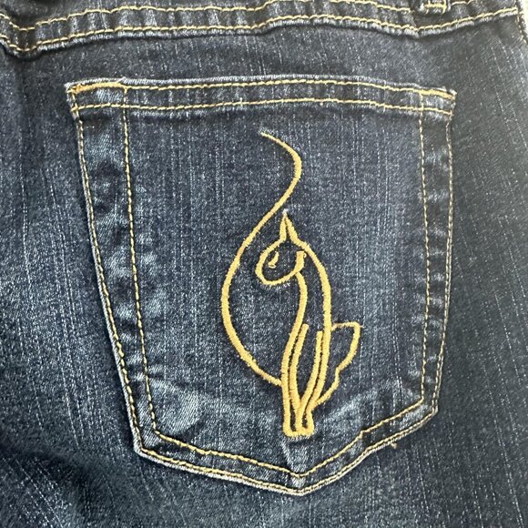 Baby Phat Jeans Juniors 7 Wide Leg Crop Dark Wash Denim Cat Logo Distressed Y2K - Picture 7 of 16